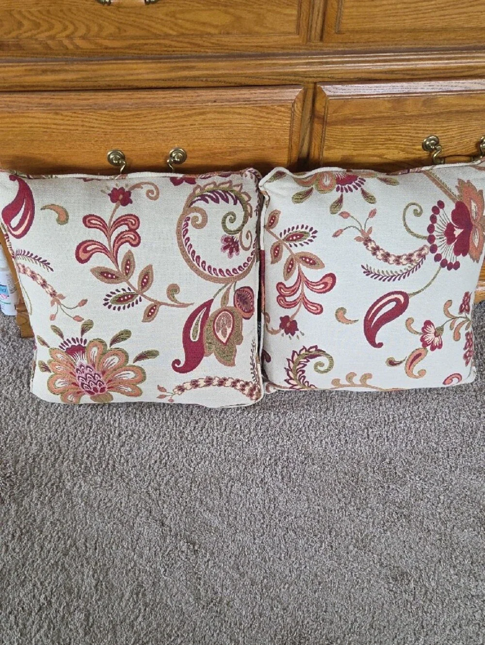 Paisley Floral Accent Pillow Pair in Cream and Red